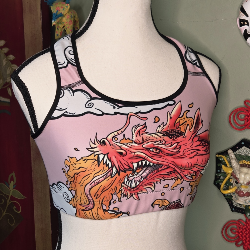 Gearbunch Dragon Print Pink Sports Bra| M| EUC